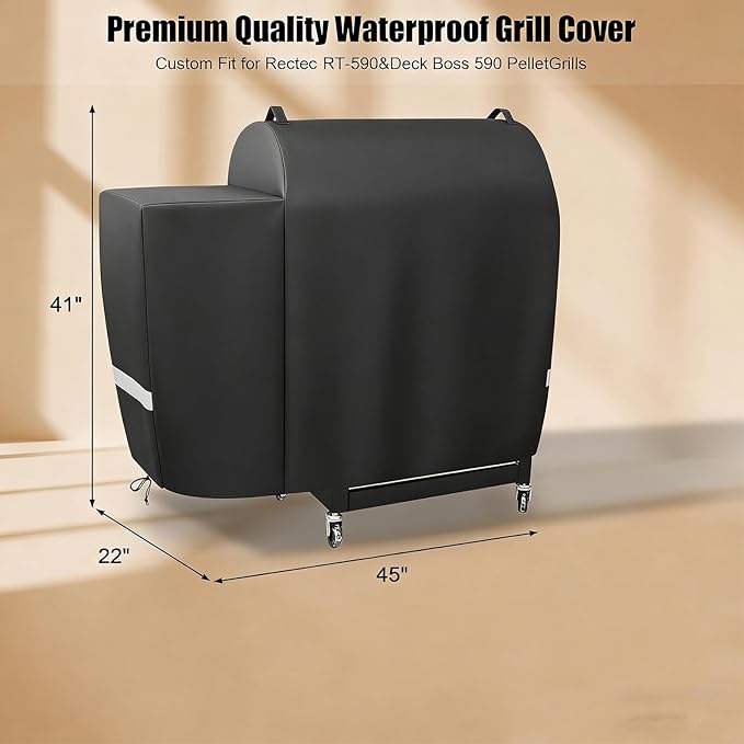 Grill Cover for Rec Tec RT-590, Recteq Deck Boss 590/800 Wood Pellet Grill - Heavy Duty Waterproof Fade Resistant Outdoor Smoker Cover with Elastic Drawstring for Rectec RT-590 Grill Accessories