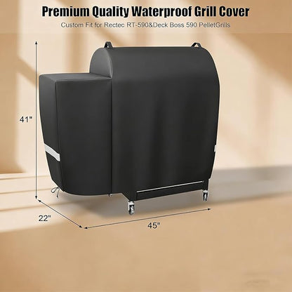 Grill Cover for Rec Tec RT-590, Recteq Deck Boss 590/800 Wood Pellet Grill - Heavy Duty Waterproof Fade Resistant Outdoor Smoker Cover with Elastic Drawstring for Rectec RT-590 Grill Accessories