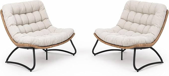 Outdoor Loveseat 2-Seat Wicker Rattan Boho Patio Sofa Beige 2PC | 53"x36"x30", 13" seat height. 4" thick cushions, 1000lb cap. All-weather PE rattan, rust-proof frame. Beige, 2PC.