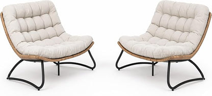 Outdoor Loveseat 2-Seat Wicker Rattan Boho Patio Sofa Beige 2PC | 53"x36"x30", 13" seat height. 4" thick cushions, 1000lb cap. All-weather PE rattan, rust-proof frame. Beige, 2PC.