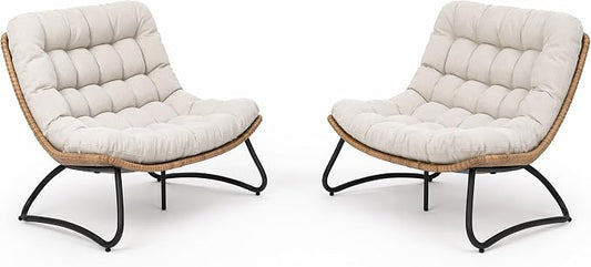 Outdoor Loveseat 2-Seat Wicker Rattan Boho Patio Sofa Beige 2PC | 53"x36"x30", 13" seat height. 4" thick cushions, 1000lb cap. All-weather PE rattan, rust-proof frame. Beige, 2PC.