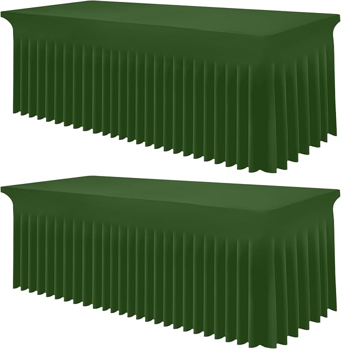 Smiry 2 Pack Spandex Elastic Fitted Table Cloth Skirt for 8FT Table | Stretch Washable Table Cloth, Banquet Table Cover for Wedding, Party, Indoor & Trade Shows, (Olive Green, 96Lx30Wx30H)