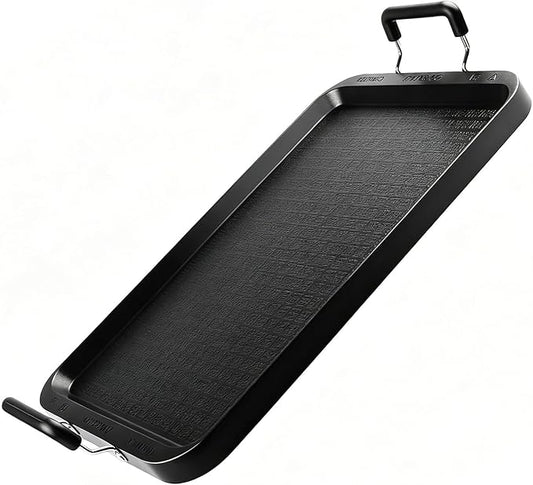 Non-Stick Aluminum Stove Top Flat Griddle, Warp-Resistant Double Burner Griddle Pan for Glass and Gas Stove, Great for Breakfast and Camping Indoor or Outdoor Size 17" x 10.5"