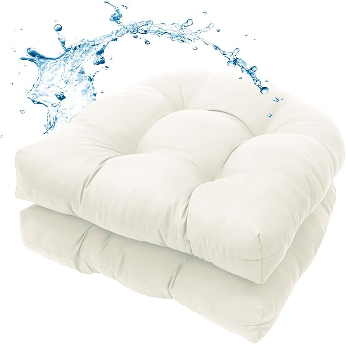 MTMR Outdoor Chair Cushions Set of 2, Patio Furniture Seat Pads, Waterproof | 2Pcs , waterproof cover, PP cotton, u-shaped, no-fading, thick patio seat pads for outdoor wicker furniture in yard, 19x19x4