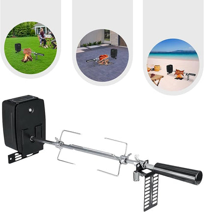Battery-Powered Rotisserie Grill Kit - 304 Stainless Steel Camping Cookware with Auto-Spin Spit