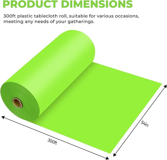 54 Inch X 300 Feet Plastic Table Cover Roll Premium Disposable Plastic Tablecloth for All Type/Shape Tables | Picnic, Party, Banquet, Birthdays, Weddings (Lime Green, 54 Inch X 300 Feet)