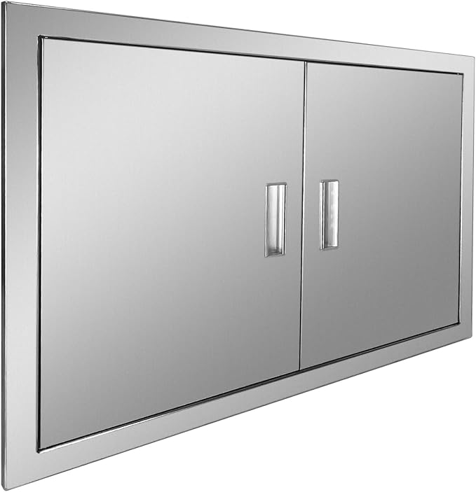 Outdoor Kitchen Door 30" W x 21" H Stainless Steel BBQ Double Access Door Flush Mount Vertical Wall Doors with Handle Suitable for Grilling Station Outside Cabinet Outdoor Kitchen
