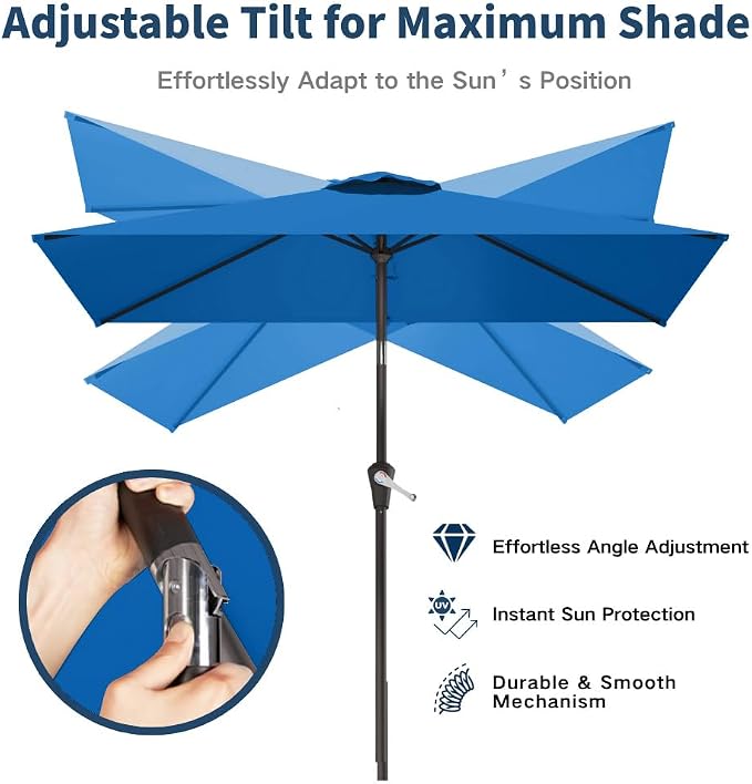 6.5' x 10' Rectangular Patio Umbrella Large Outdoor Market Umbrella w/UV Protection, Push Button Tilt and Crank Lift, Rectangle Table Umbrella for Garden, Deck, Pool, Patio, Royal Blue