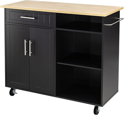 Shintenchi Kitchen Island Cart with Storage,Rolling Kitchen Island Side Table on Wheels with Large Worktop,Storage Cabinet,Towel Rack and Drawers for Kitchen,Dinning Room, White