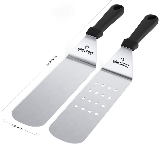Griddle Accessories Kit - 11 Piece Griddle Tool Kit - Stainless Steel Metal Spatula Set, Scraper, Turner, Tongs, Egg Rings and More- Perfect for Blackstone or Hibachi BBQ