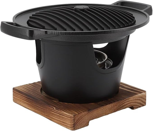 Hibachi Grill Smokeless Wooden Frame Aluminium Alloy Portable Charcoal Grill for Camping Home Barbecue