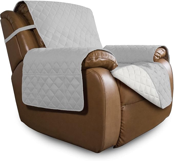 Easy-Going Oversized Recliner Cover Reversible Couch Cover Sofa Cover for Living Room Water Resistant Furniture Protector with Elastic Straps for Pets Dog (Oversized Recliner, Light Gray/Ivory) | Machine Washable Slipcover For Dogs, Water Resistant Fur...