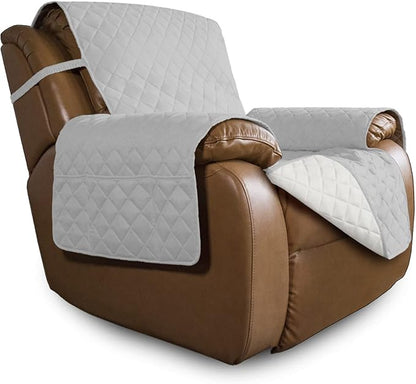 Easy-Going Oversized Recliner Cover Reversible Couch Cover Sofa Cover for Living Room Water Resistant Furniture Protector with Elastic Straps for Pets Dog (Oversized Recliner, Light Gray/Ivory) | Machine Washable Slipcover For Dogs, Water Resistant Fur...