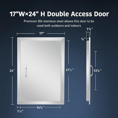 Anfrere 17" W x 24" H Outdoor Kitchen Door, Premium 304 Stainless Steel | Single BBQ Panel Access Door for Outside Kitchen Commercial Grilling Station, Oven, Storage Cabinet