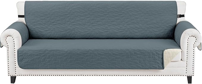 CUCRAF Non Slip Quilted Sofa Cover, Water Resistant Slipcover Furniture Protector for 4 Cushion Sofa Pet Friendly, Washable Couch Cover with Adjustable Elastic Straps (XX-Large, Dark Gray)