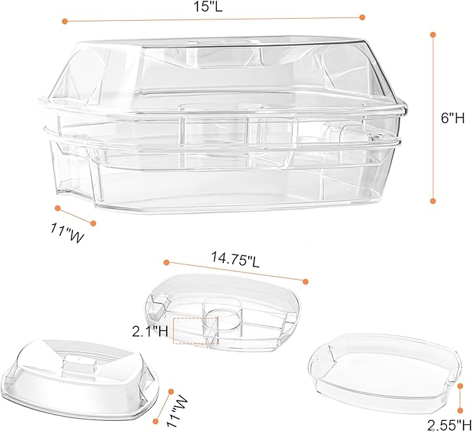 Fruit Ice Serving Tray, Chilled Veggie Tray, Shrimp Cocktail Serving Dish, Appetizer Serving Platter for Parties, with Lid and 4 Compartments