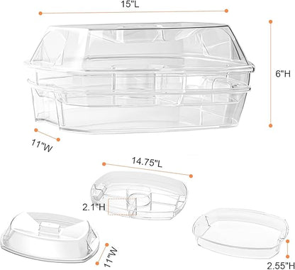 Fruit Ice Serving Tray, Chilled Veggie Tray, Shrimp Cocktail Serving Dish, Appetizer Serving Platter for Parties, with Lid and 4 Compartments