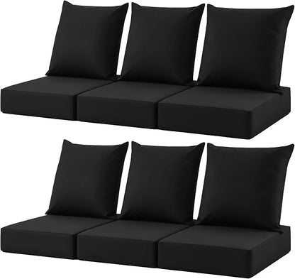 Patio Cushions for Outdoor Furniture, 24x24 Outdoor Couch Cushions, Waterproof & Fade-Resistant Patio Chair Cushions with Removable Cover, Replacement Outdoor Deep Seat Cushion, Black (Set of 6)