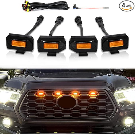 Amber LED Grille Lights For Toyota Tacoma TRD Off Road and TRD Sport 2020-2022, 4Pcs OEM Front Grill Light Kit with Wire Harness And Fuse