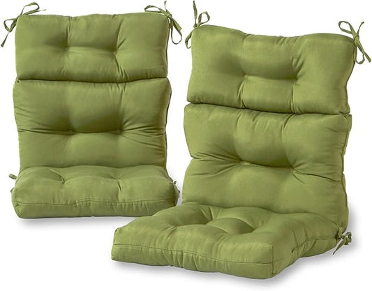 Outdoor Tufted High-Back Chair Cushions, One-Piece Hinged Seat and Back Design, Reversible with 4 Ties, Durable Polyester Fabric, Recycled Fiber Fill - Set of 2, Hunter Green
