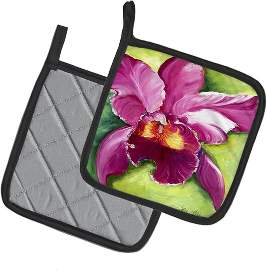 Caroline's Treasures JMK1270PTHD Orchid Pair of Pot Holders Kitchen Heat Resistant Pot Holders Sets Oven Hot Pads for Cooking Baking BBQ, 7 1/2 x 7 1/2