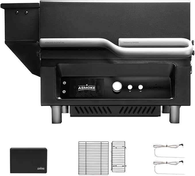 ASMOKE Essential– Guga’s Pick | Smart Portable Wood Pellet Grill & Smoker with 5" LCD Screen, 8-in-1 Grill,8H Battery, Effortless Cleaning, Wi-Fi Smart Control, 271 sq.in,Fit for Family BBQ