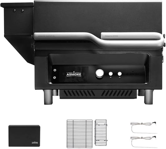 ASMOKE Essential– Guga’s Pick | Smart Portable Wood Pellet Grill & Smoker with 5" LCD Screen, 8-in-1 Grill,8H Battery, Effortless Cleaning, Wi-Fi Smart Control, 271 sq.in,Fit for Family BBQ