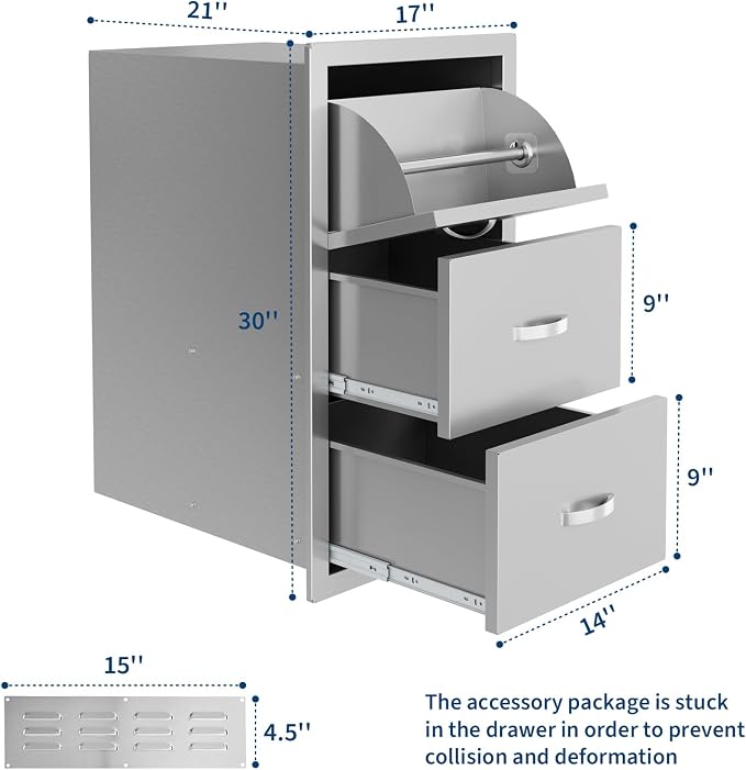 Garvee Outdoor Kitchen Drawers 17"Wx21"Dx30"H, Flush Mount Access BBQ Drawers with full Stainless Steel,Weatherproof & Rust-Resistant,for Outdoor Kitchen Island, Patio Grilling Tools & Spices | Stainless Steel - Weatherproof Rust-Resistant Drawers for ...