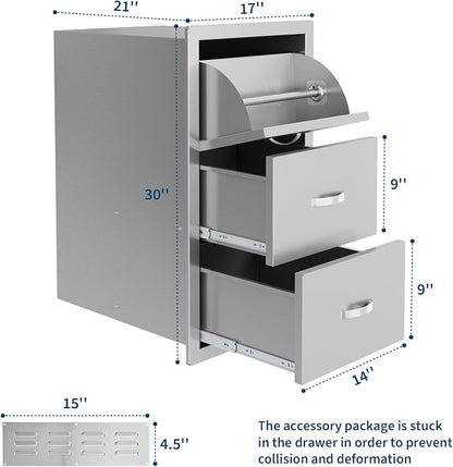 Garvee Outdoor Kitchen Drawers 17"Wx21"Dx30"H, Flush Mount Access BBQ Drawers with full Stainless Steel,Weatherproof & Rust-Resistant,for Outdoor Kitchen Island, Patio Grilling Tools & Spices | Stainless Steel - Weatherproof Rust-Resistant Drawers for ...