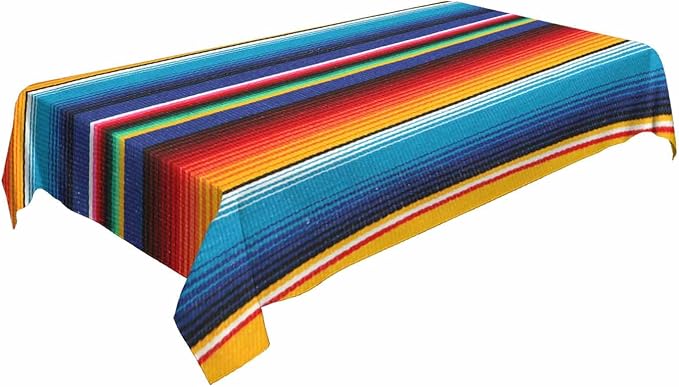 TKS MITLAN Colorful Mexican Style Tablecloth Decor Stripes Lines Art Feature Bright Table Cloth Dining Room Kitchen Table Cover 60" X 84" Oblong/Rectangle