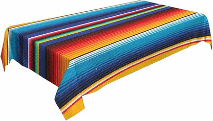TKS MITLAN Colorful Mexican Style Tablecloth Decor Stripes Lines Art Feature Bright Table Cloth Dining Room Kitchen Table Cover 60" X 84" Oblong/Rectangle