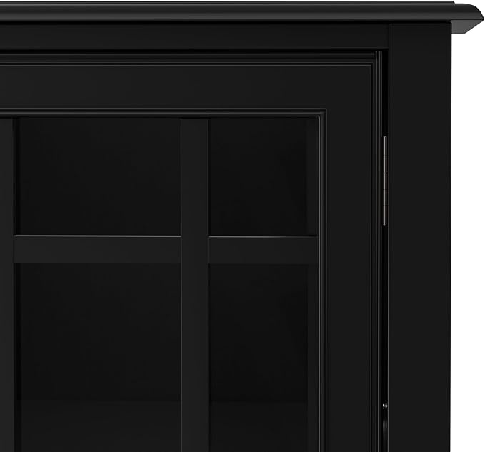SIMPLIHOME Connaught 60" Wide Solid Wood Buffet Cabinet in Black | Traditional sideboard with glass doors, adjustable shelves and notched legs for the dining room, entryway or living room.