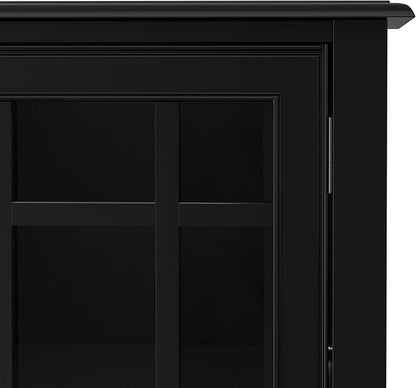 SIMPLIHOME Connaught 60" Wide Solid Wood Buffet Cabinet in Black | Traditional sideboard with glass doors, adjustable shelves and notched legs for the dining room, entryway or living room.
