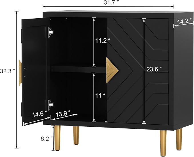 HLR Sideboard Storage Cabinet with 2 Doors, Accent Cabinet with Decorative Embossed Pattern Doors, Sideboard Buffet Cabinet for Living Room, Kitchen, Dining Room, Hallway