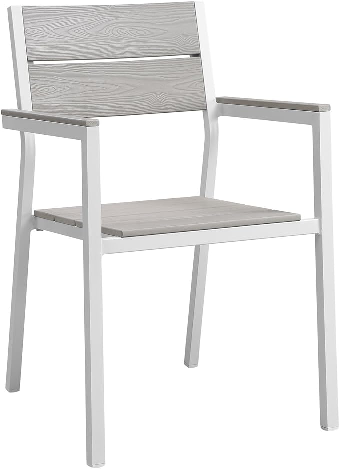 modway Maine Aluminum 5-Piece Outdoor Patio Dining Set with 63 inch Dining Table and Four Dining Armchairs in White Light Gray
