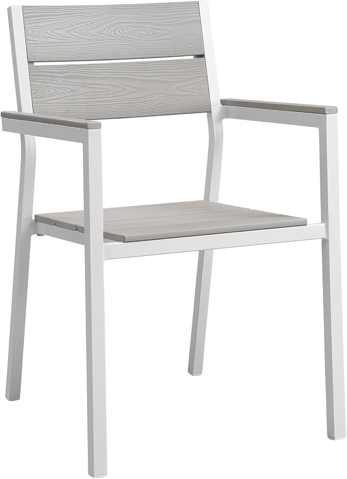 lm Modway Maine 7-Piece Aluminum Dining Table and Chair Outdoor Patio Set in White Light Gray