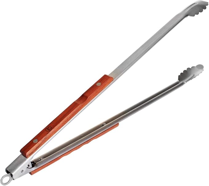 Outset QB22 Locking Stainless Steel Grill Tongs Extra Long 22", Rosewood Handles
