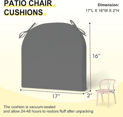 downluxe Outdoor Chair Cushions Set of 2 for Patio Furniture, Water-Resistant Patio Chair Cushions with Ties, High Density Foam Outdoor Seat Cushion, 17" X 16" X 2", Dark Grey