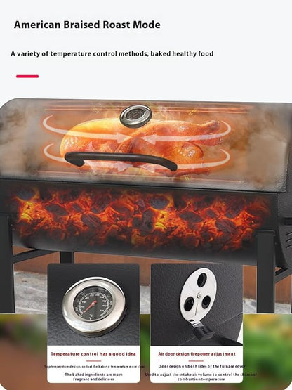 Charcoal Grill with Two Side Tables, Heavy Duty Steel BBQ Grill for Outdoor Picnics, Backyard Patios and Parties
