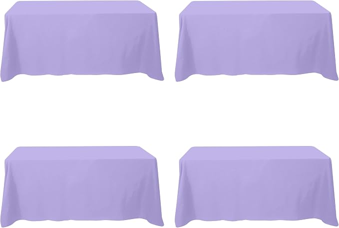 BRILLMAX 4 Pack Lavender Tablecloths 90x132 Inch for 6ft Rectangle Tables | 150 GSM Polyester Fabric, Floor Length Drop, Water, Stain & Wrinkle Resistant Cloth Cover for Wedding Reception Banquet Party