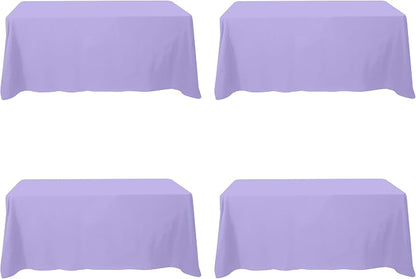 BRILLMAX 4 Pack Lavender Tablecloths 90x132 Inch for 6ft Rectangle Tables | 150 GSM Polyester Fabric, Floor Length Drop, Water, Stain & Wrinkle Resistant Cloth Cover for Wedding Reception Banquet Party