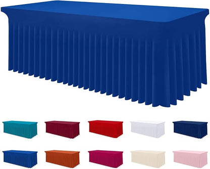 Smiry Spandex Elastic Fitted Table Cloth Skirt for 8FT Rectangle Table | Stretch Washable Table Cloth, Banquet Table Cover for Wedding, Party, Indoor & Trade Shows, (Blue, 96Lx30Wx30H)