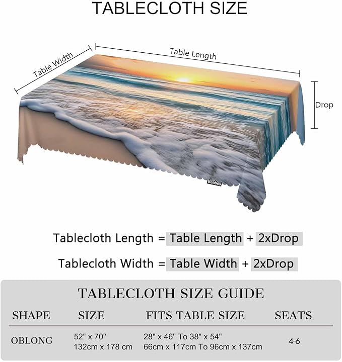 Sandy Beach Table Covers Paradise Ocean Beach Sunset Turquoise Heavy Weight Tablecloth Picnic Table Cloth for Kitchen Dinning Tabletop Outdoor BBQ Buffet Rectangle 52x70 Inch