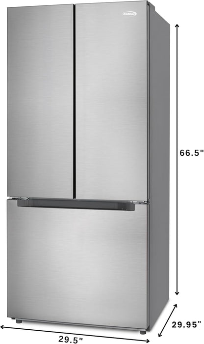 KoolMore 30-Inch and 18.5 cu. ft. Counter Depth French Door Refrigerator with Three Doors and Deep Freezer in Stainless-Steel (KM-RERFDSS-18C)