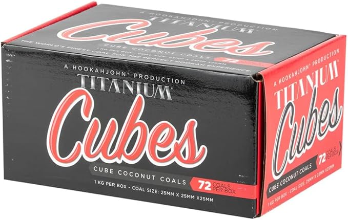 HookahJohn Titanium Hookah Coconut Coals,1 Kg Natural Hookah Charcoal,72ct (Cubes)