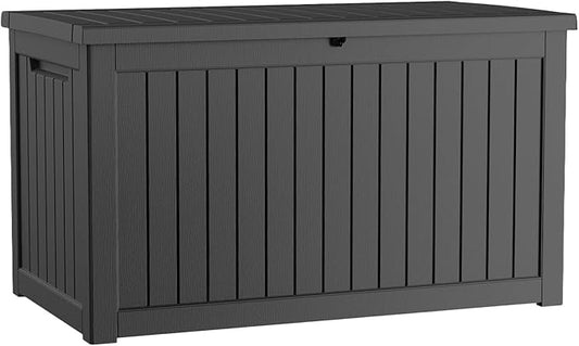 Pepe Tee Waterproof Resin Deck Box, Outdoor Storage Bin for Patio Furniture Cushions, All-Weather Garden Organizer & Seating Bench, Black