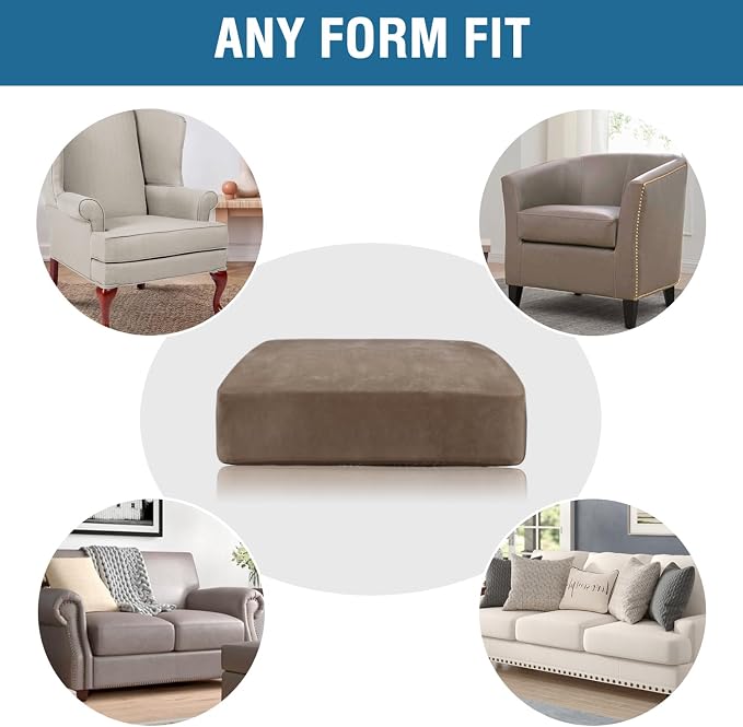H.VERSAILTEX Velvet Stretch Couch Cushion Cover Plush Cushion Slipcover for Chair Loveseat Sofa Cushion Furniture Protector Seat Cushion Sofa Cover (3 Piece XL Sofa Cushion Covers, Mocha)