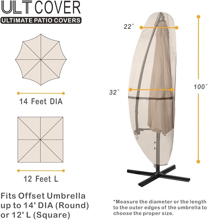 ULTCOVER Patio Parasol 600D Waterproof Outdoor Offset Banana Style Umbrella Cover - Fits Cantilever Offset Umbrella 12-14 Feet (Pack of 2)