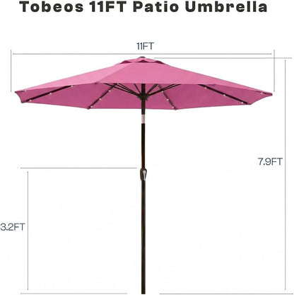 11FT Solar Lighted Patio Umbrella, Outdoor Table Market Umbrellas with Crank Lift, 32 LED Lights, 8 Sturdy Ribs, UV-Resistant for Deck, Garden, Pool