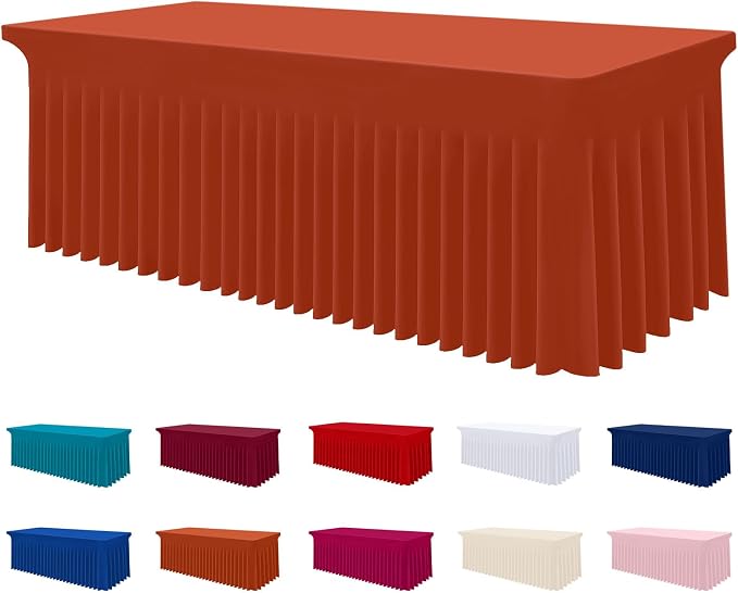 Smiry Spandex Elastic Fitted Table Cloth Skirt for 4FT Rectangle Table | Stretch Washable Table Cloth, Banquet Table Cover for Wedding, Party, Indoor & Trade Shows, (Rust, 48Lx24Wx30H)